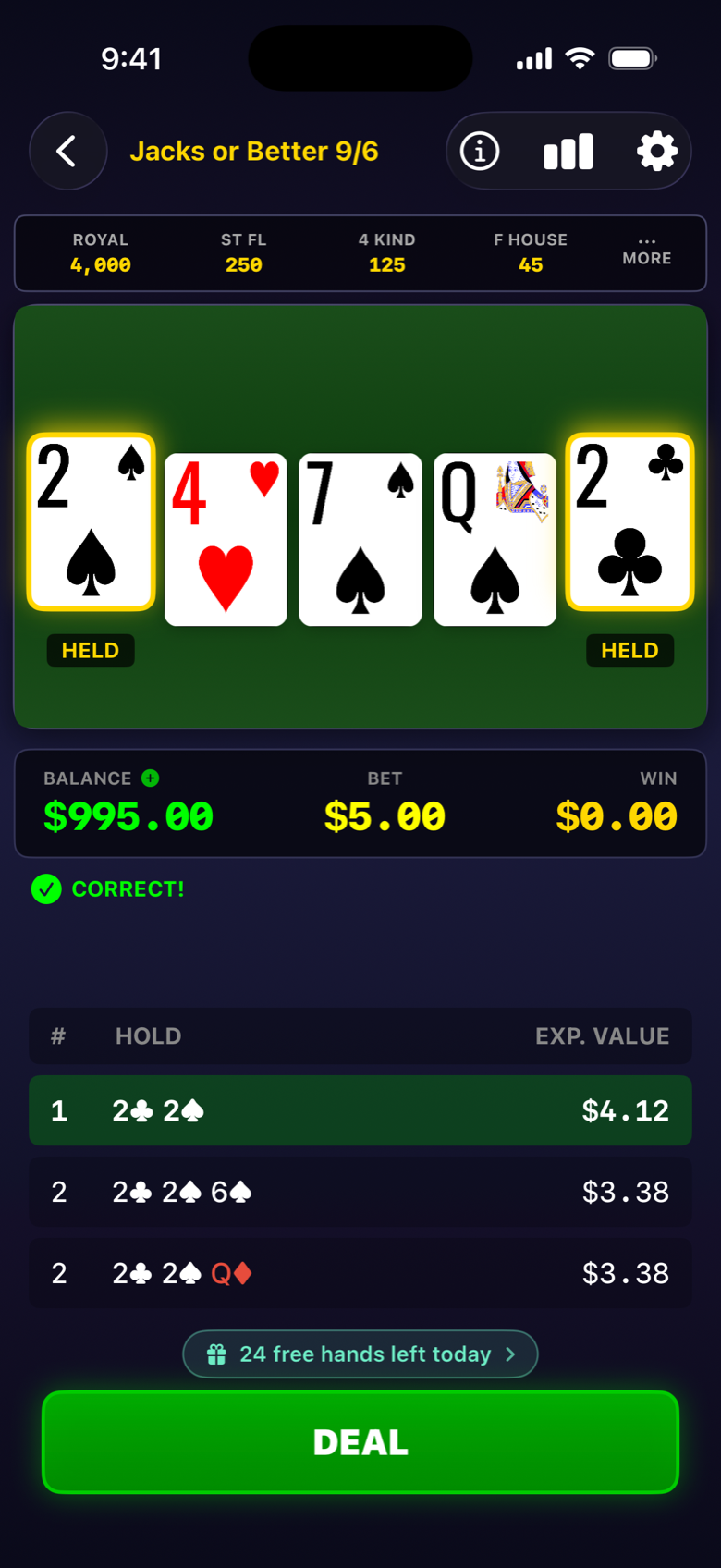 Play mode feedback with EV for each hold